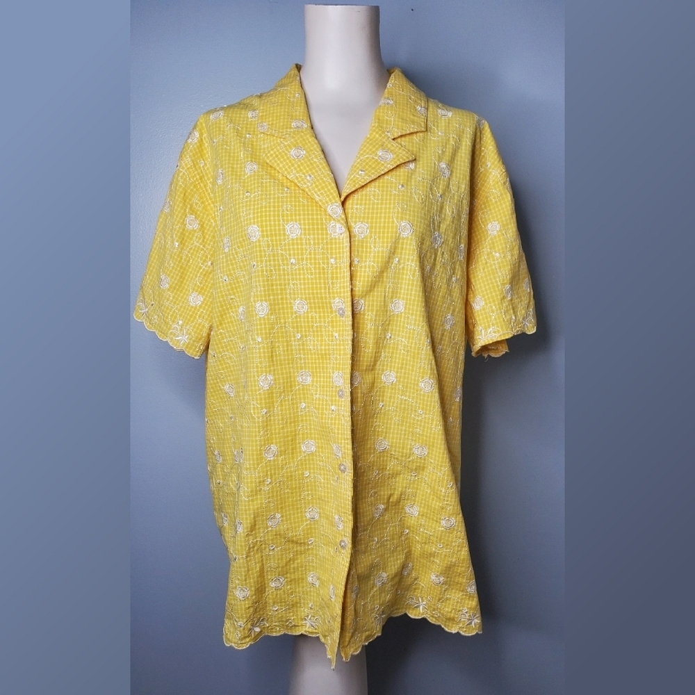 Vintage Denim & Co. Yellow Gingham Camp Shirt